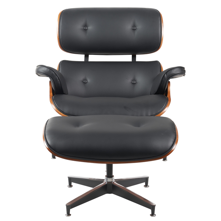 Πολυθρόνα Relax MIREN Με Υποπόδιο Μαύρο/Καφέ Ξύλο/PU 82x92x78cm