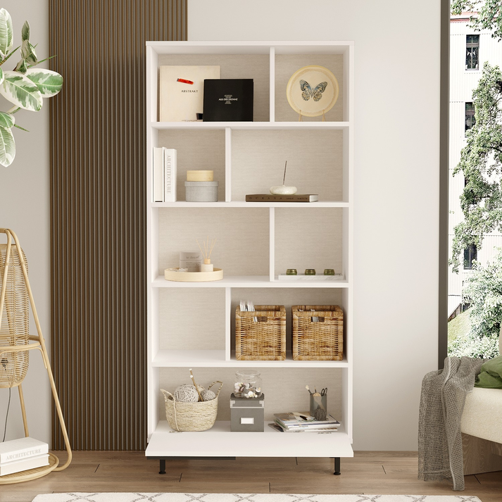 Βιβλιοθήκη MELLS Λευκό Μοριοσανίδα/Μέταλλο 29.5x83.9x175.6cm