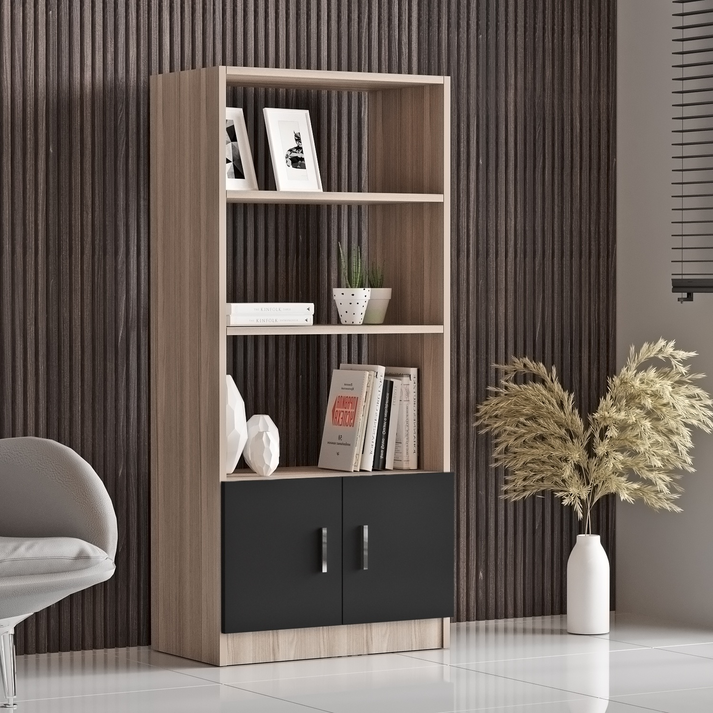Βιβλιοθήκη EDGWARE Οξιά/Μαύρο Μοριοσανίδα 63.6x37.6x140cm