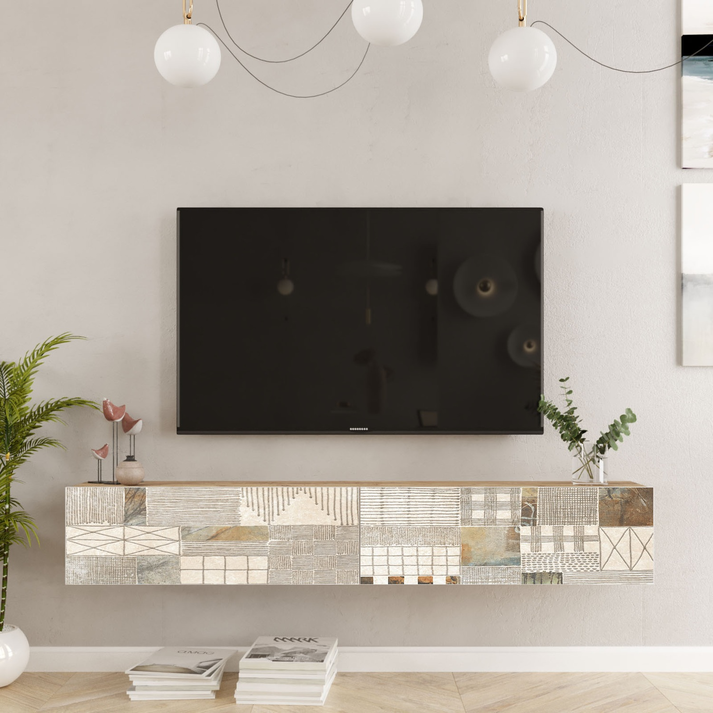 Έπιπλο Τηλεόρασης EILEANAN Πεύκο/Λευκό Με Σχέδιο Μοριοσανίδα/Μελαμίνη 180x31.6x29.6cm