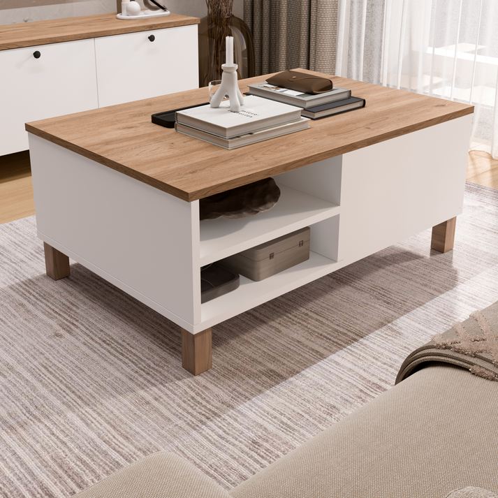 MIDGARD Living Room Coffee Table White/Natural 90x60x38.6 cm