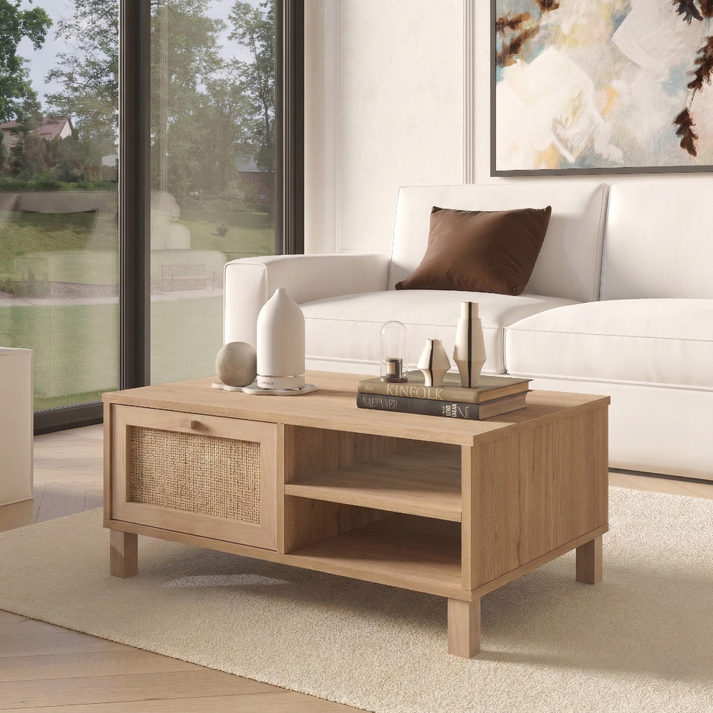 MUSPEL Natural Chipboard/Rattan Coffee Table 90x60x38.6 cm