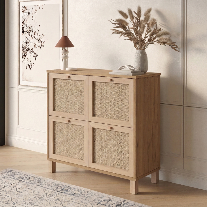 AESIR console table natural particle board/rattan 90x35x85.2 cm