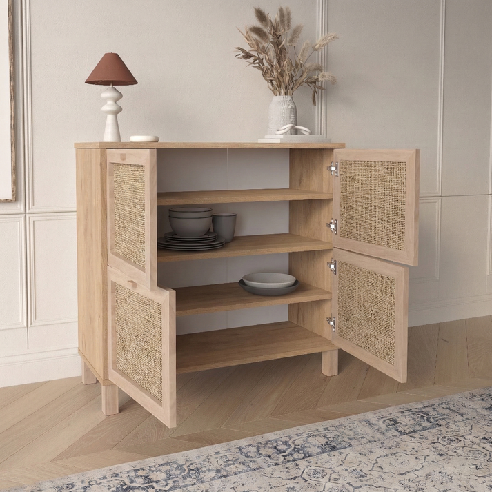 AESIR console table natural particle board/rattan 90x35x85.2 cm