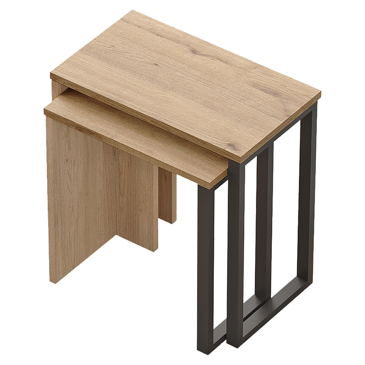 PERCIVAL Side Tables Set of 2 Natural/Black Chipboard/Metal 51x29.5x52.8cm / 44.5x24.5x47.8cm