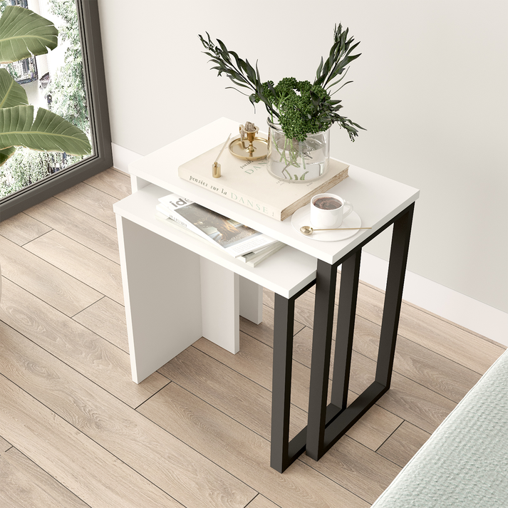 Βοηθητικά Τραπεζάκια PERCIVAL Λευκό/Μαύρο 51x29.5x52.8cm