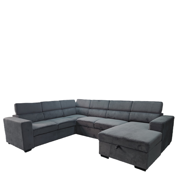 Καναπές Γωνιακός AVELON Γκρι Σκούρο Ύφασμα/Ξύλο 249x312x82cm