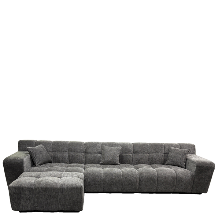 Καναπές Γωνιακός ORVELLA Γκρι Ύφασμα 363x194x80cm