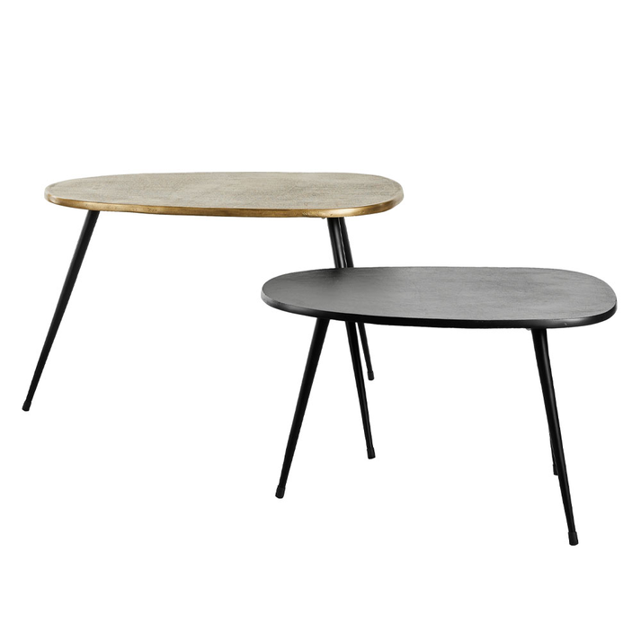 CURVE COFFEE TABLE SET 2ΤΕΜ ΜΑΥΡΟ BRASS 70x49x47