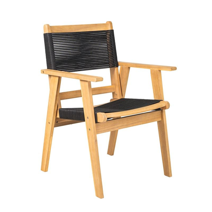 COFFEE Dining Πολυθρόνα Βεράντας - Κήπου, Ξύλο Ακακία Φυσικό, Rope Wicker Μαύρο