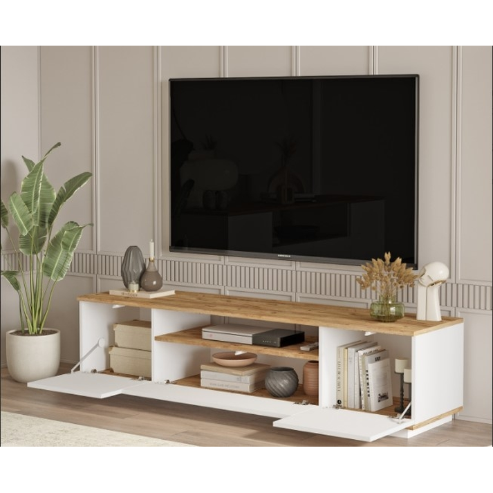 Έπιπλο Τηλεόρασης CHILHAM Φυσικό/Λευκό Μοριοσανίδα 180x44.5x44.6cm