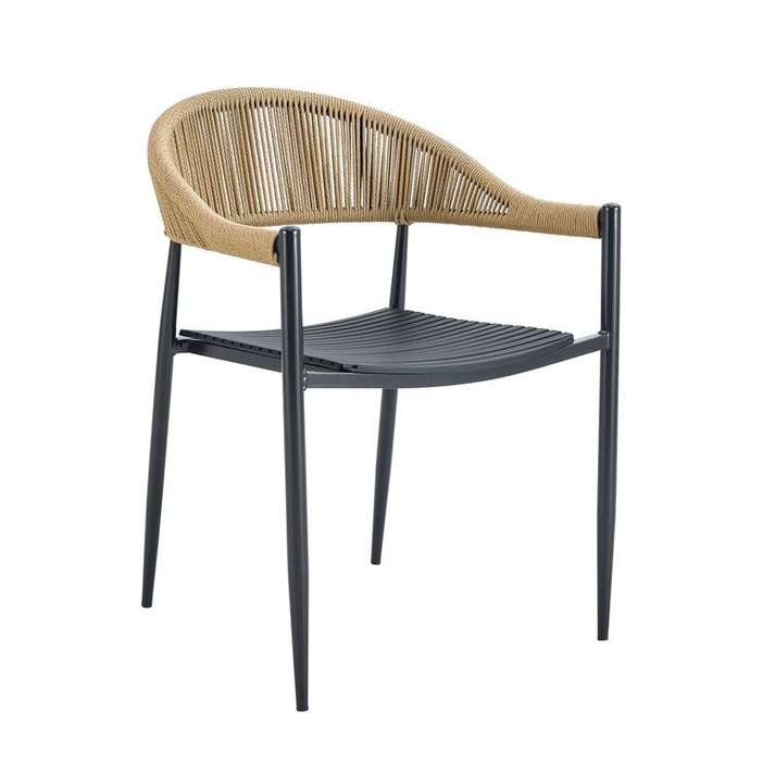 MALTA Πολυθρόνα Στοιβαζόμενη, Μέταλλο Βαφή Μαύρο, PP-UV Μαύρο, Rope Wicker Φυσικό