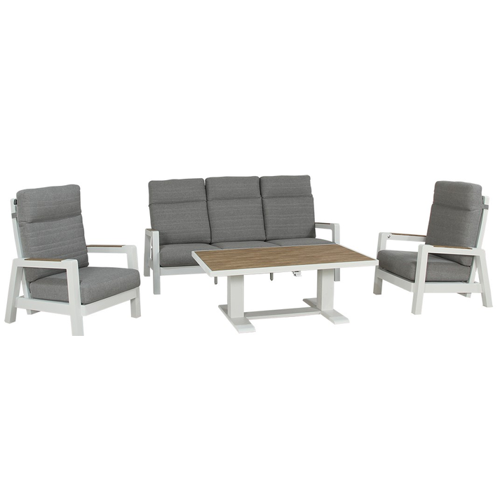 Καθιστικό Κήπου Αλουμινίου Σέτ 4 Τεμαχίων Με Μηχανισμό Αναδίπλωσης Πλάτης Στις Πολυθρόνες
