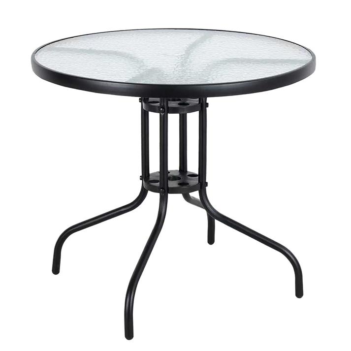 Στρογγυλό Μεταλλικό Τραπέζι Με Τζάμι 80 x 70(h)cm