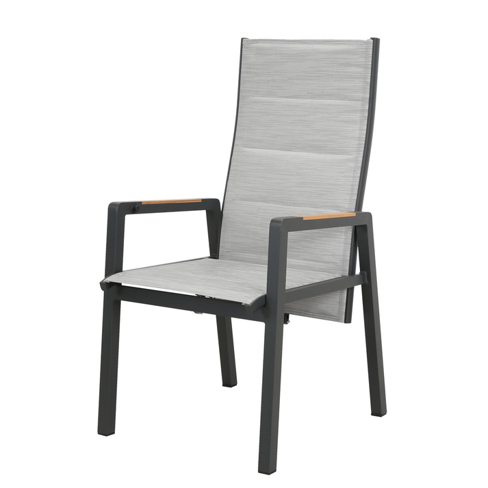 Επεκτεινόμενη Τραπεζαρία Αλουμινίου , Σέτ 9 Τεμαχίων Με Ξύλο Teak Στην Επιφάνεια Και Μηχανισμό Αναδίπλωσης Πλάτης Στις Πολυθρόνες 224/334 x 113,5 x 74,5(h)cm