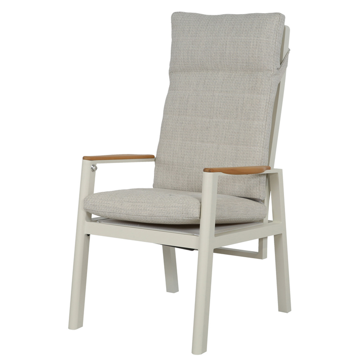 MONEMVASIA Επεκτεινόμενη Τραπεζαρία Αλουμινίου Σέτ 7 Τεμαχίων Με Ξύλο Teak Και Μηχανισμό Αναδίπλωσης Πλάτης Στίς Πολυθρόνες 210/270 x 101 x 74,5cm