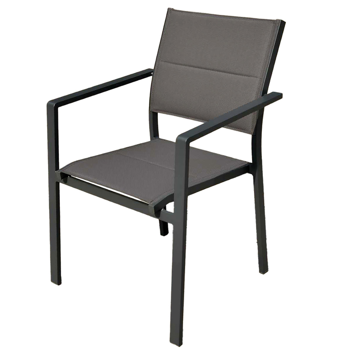 Γκρί Στοιβαζόμενη Πολυθρόνα Αλουμινίου Με Διάτρητο Ύφασμα