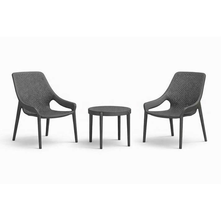 Grey Καθιστικό Σέτ Πολυπροπυλένιου 3 Τεμαχίων Με UV Προστασία