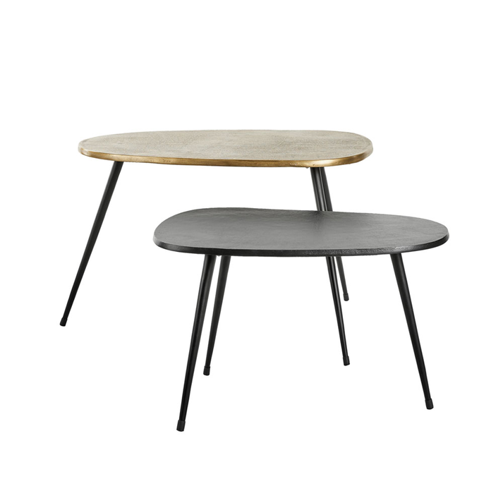CURVE COFFEE TABLE SET 2ΤΕΜ ΜΑΥΡΟ BRASS 70x49x47