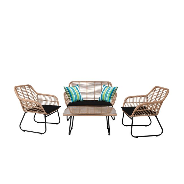 SALSA Set Σαλόνι Κήπου Μέταλλο Μαύρο, Wicker Φυσικό: Τραπέζι + Καναπέ 2Θέσιο + 2 Πολυθρόνες