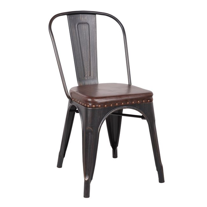 RELIX Καρέκλα-Pro, Στοιβαζόμενη, Μέταλλο Βαφή Antique Black, Pu Σκούρο Καφέ