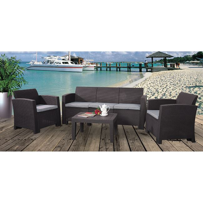 SAVANNA Set Σαλόνι Κήπου Βεράντας K/D, PP-UV Καφέ Μαξιλάρια Grey-White
