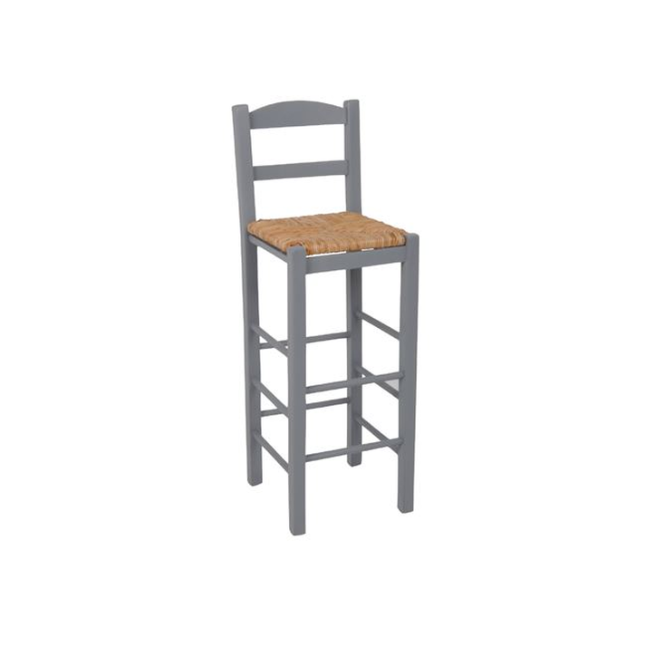 ΣΙΦΝΟΣ Σκαμπό BAR με Πλάτη, Οξιά Εμποτισμός Λάκα Γκρι, Κάθισμα Ψάθα