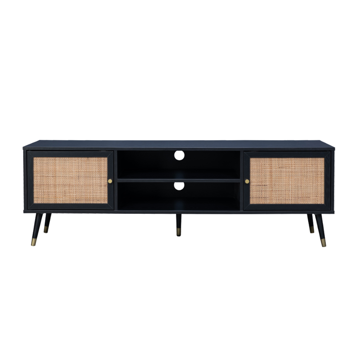 VIENNA TV STAND ΜΑΥΡΟ ΜΕ RATTAN 150x39x49