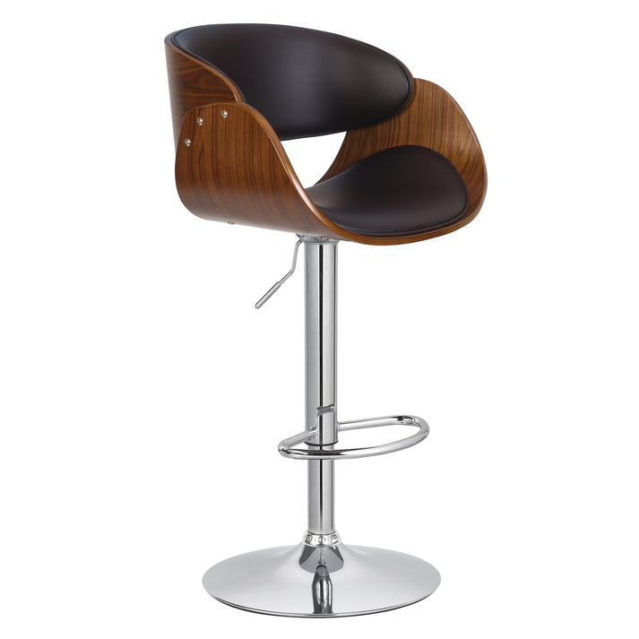 JOY Σκαμπό BAR με Πλάτη, Βάση Χρώμιο, Καρυδί - PU Μαύρο, Ρυθμιζόμενο Ύψος