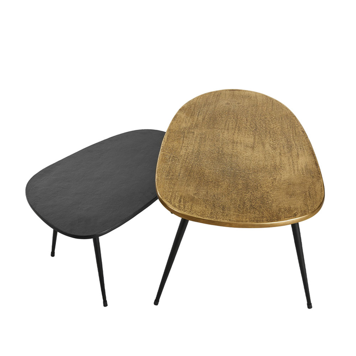 CURVE COFFEE TABLE SET 2ΤΕΜ ΜΑΥΡΟ BRASS 70x49x47