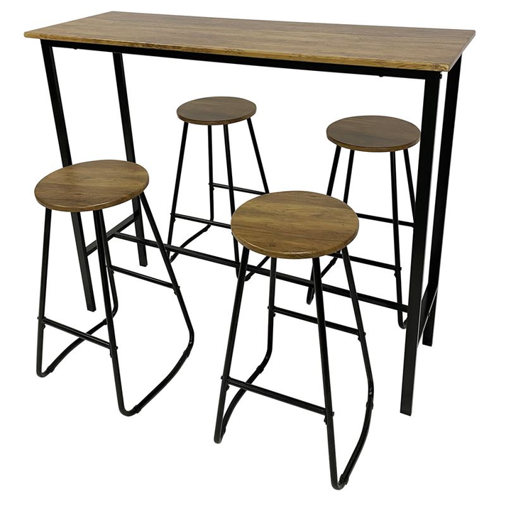 PUB Set Bar Τραπέζι + 4 Σκαμπό, Μέταλλο Βαφή Ανθρακί - Antique Brown