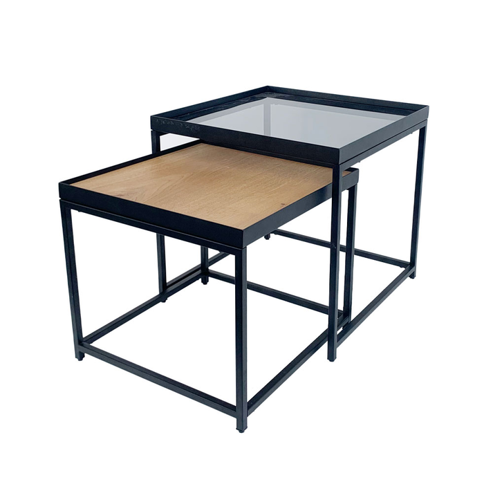 HARMONICA SIDE TABLE SET 2ΤΕΜ ΦΥΣΙΚΟ ΦΙΜΕ ΜΑΥΡΟ 50x50x49