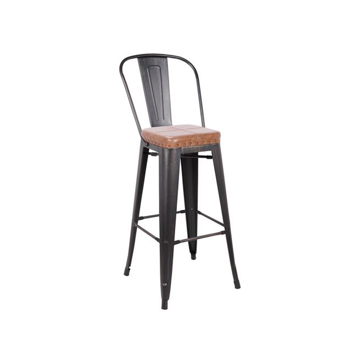 RELIX Σκαμπό Bar-Pro με Πλάτη, Μέταλλο Βαφή Antique Black, Pu Camel