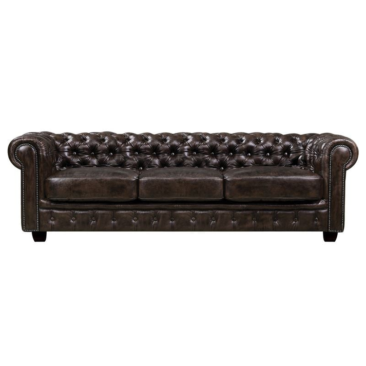 CHESTERFIELD Birmingham Καναπές 4Θέσιος Σαλονιού Καθιστικού, Δέρμα Καφέ
