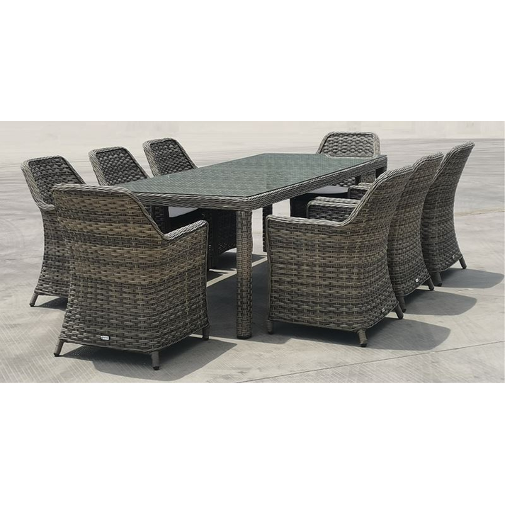 ESPERIA Set Τραπεζαρία Κήπου ALU,Wicker Grey Brown-Ανθρακί: Τραπέζι 230x100 + 8 Πολυθρόνες