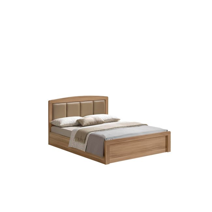 CALIBER Κρεβάτι Διπλό για Στρώμα 160x200cm, Απόχρωση Sonoma Oak, Κεφαλάρι Pu Μπεζ