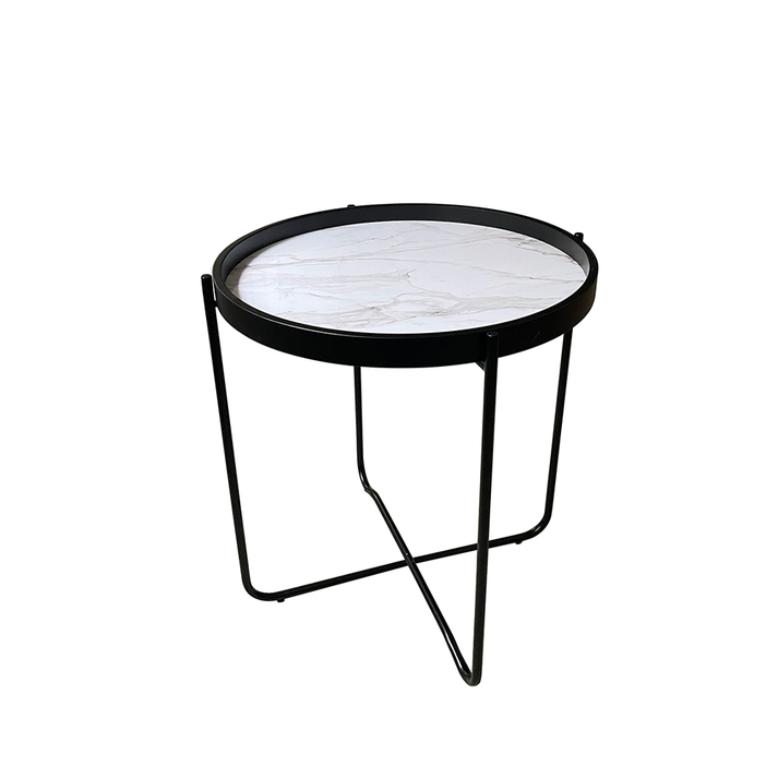 ALABASTER SIDE TABLE ΛΕΥΚΟ ΜΕ PATTERN ΜΑΥΡΟ 53x53x55