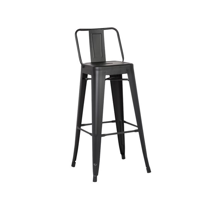 RELIX Σκαμπό Bar-Pro με Πλάτη, Μέταλλο Βαφή Μαύρο Matte