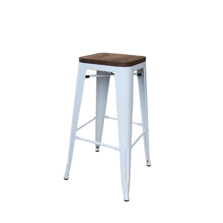 RELIX Wood Σκαμπό Bar-Pro, Στοιβαζόμενο, Μέταλλο Βαφή Άσπρο, Κάθισμα Dark Oak