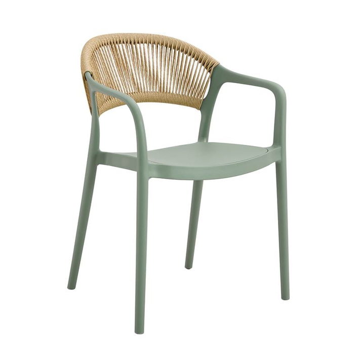 DONNA Πολυθρόνα Στοιβαζόμενη, PP-UV Πράσινο, Rope Wicker Φυσικό