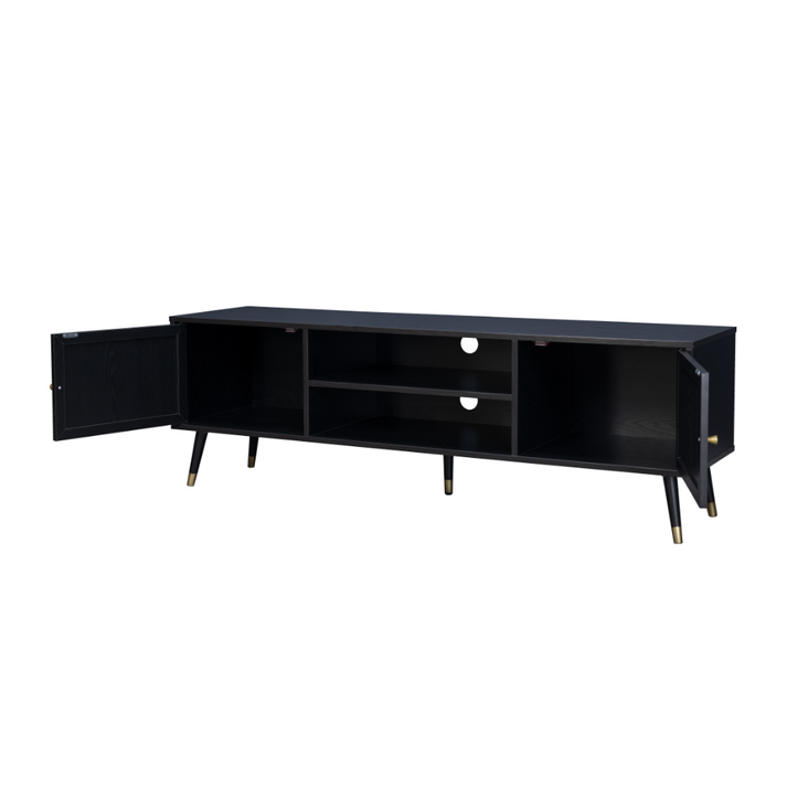 VIENNA TV STAND ΜΑΥΡΟ ΜΕ RATTAN 150x39x49