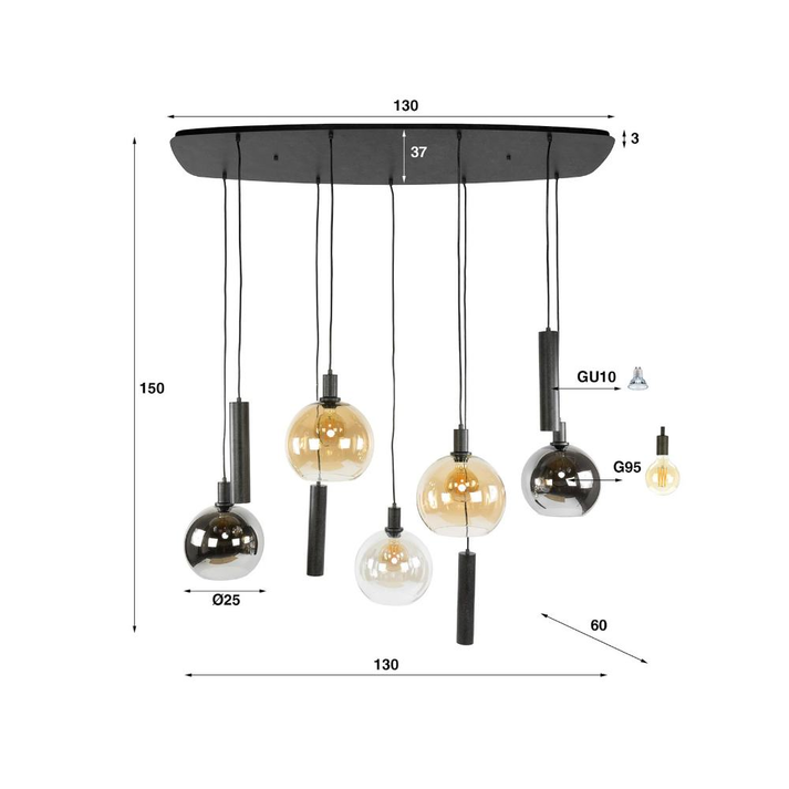 Sfera Tricolore Φωτιστικό Οροφής 7φώτα 100Χ20Χ150 cm