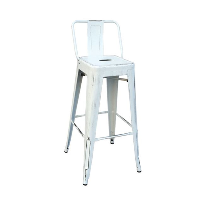 RELIX Σκαμπό Bar-Pro με Πλάτη, Μέταλλο Βαφή Antique White