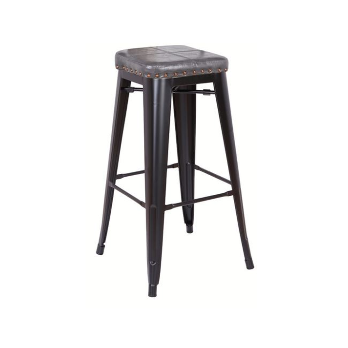 RELIX Σκαμπό Bar-Pro, Στοιβαζόμενο, Μέταλλο Βαφή Μαύρο Matte, Pu Σκούρο Γκρι