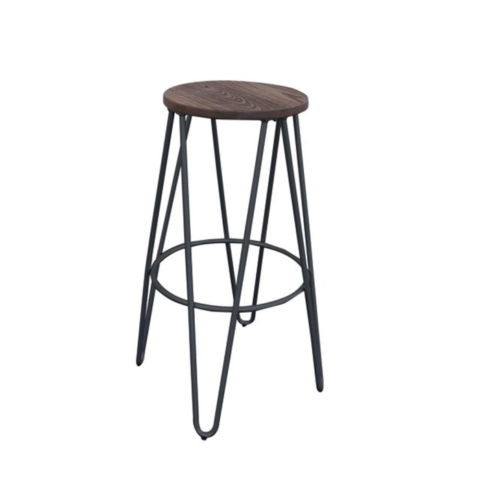 ARCO Wood Σκαμπό Bar, Μέταλλο Βαφή Μαύρο, Ξύλο Απόχρωση Dark Oak