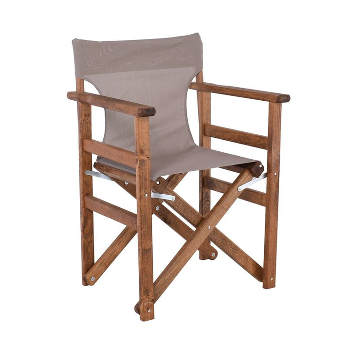 Σκηνοθέτη Πολυθρόνα Οξιά, Βαφή Εμποτισμού Καρυδί, Textilene Sand Beige, Πτυσσόμενη