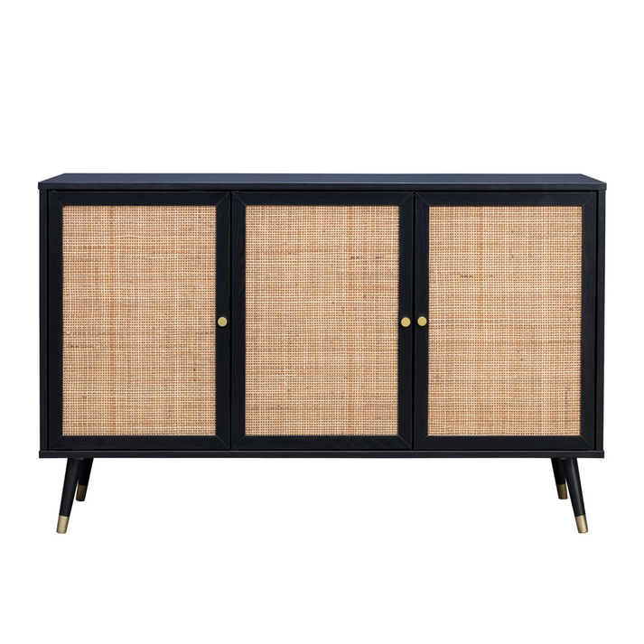 VIENNA ΜΠΟΥΦΕΣ ΜΑΥΡΟ ΜΕ RATTAN 120x39x75.5