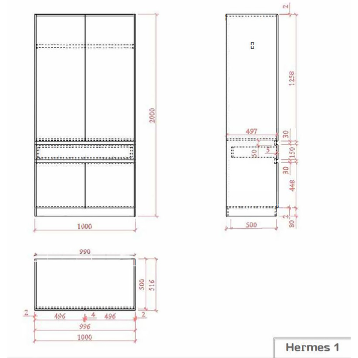 HERMES ΝΤΟΥΛΑΠΑ 2ΠΟΡΤΕΣ 1ΣΥΡΤΑΡΙ ARTISAN OAK 100x52x200