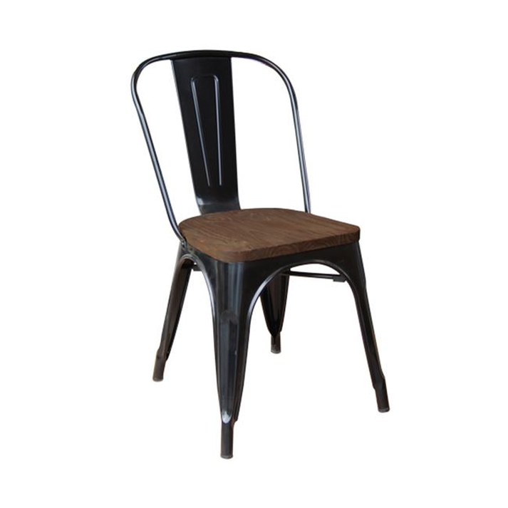 RELIX Wood Καρέκλα-Pro, Στοιβαζόμενη, Μέταλλο Βαφή Μαύρο, Κάθισμα Dark Oak
