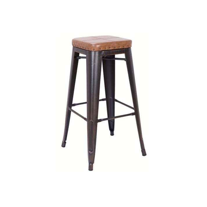 RELIX Σκαμπό Bar-Pro, Στοιβαζόμενο, Μέταλλο Βαφή Antique Black, Pu Camel